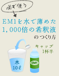 必ず使うEM1を水で薄めた 1,000倍の希釈液のつくり方